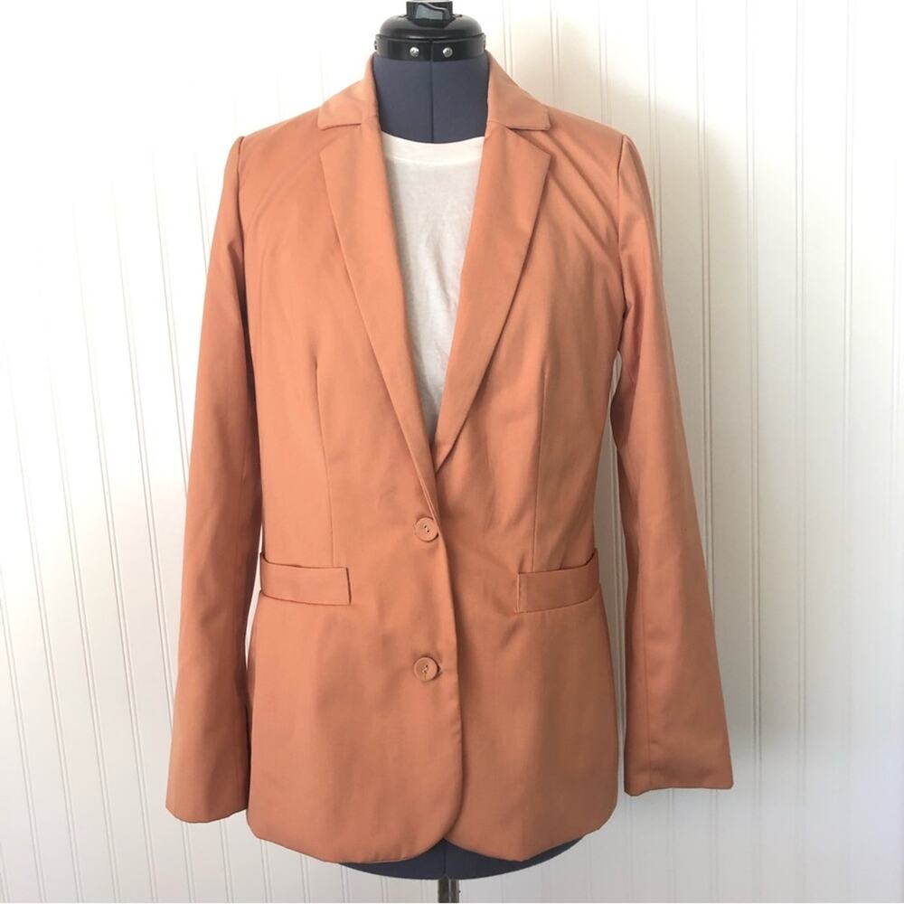 Oversized Pastel Peach Blazer Lightweight Pockets Salmon Coral Ladakh Size 6 EUC